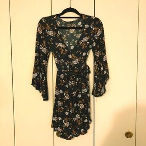Blue Floral Wrap Dress